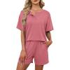image:imageWIHOLL 2 Piece Sets for Women Lounge Sets Summer Outfits 2026 Button Down Short Sleeve Tops and Shorts Set with Pockets2pink