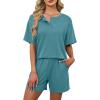 image:imageWIHOLL 2 Piece Sets for Women Lounge Sets Summer Outfits 2026 Button Down Short Sleeve Tops and Shorts Set with Pockets2turquoise
