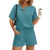 image:imageWIHOLL 2 Piece Sets for Women Lounge Sets Summer Outfits 2026 Button Down Short Sleeve Tops and Shorts Set with Pockets2turquoise