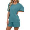 image:imageWIHOLL 2 Piece Sets for Women Lounge Sets Summer Outfits 2026 Button Down Short Sleeve Tops and Shorts Set with Pockets2turquoise