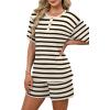 image:imageWIHOLL 2 Piece Sets for Women Lounge Sets Summer Outfits 2026 Button Down Short Sleeve Tops and Shorts Set with Pockets3black and White Stripes