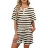 image:imageWIHOLL 2 Piece Sets for Women Lounge Sets Summer Outfits 2026 Button Down Short Sleeve Tops and Shorts Set with Pockets3black and White Stripes
