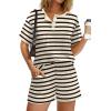 image:imageWIHOLL 2 Piece Sets for Women Lounge Sets Summer Outfits 2026 Button Down Short Sleeve Tops and Shorts Set with Pockets3black and White Stripes