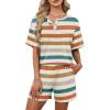 image:imageWIHOLL 2 Piece Sets for Women Lounge Sets Summer Outfits 2026 Button Down Short Sleeve Tops and Shorts Set with Pockets3orange Stripes