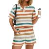 image:imageWIHOLL 2 Piece Sets for Women Lounge Sets Summer Outfits 2026 Button Down Short Sleeve Tops and Shorts Set with Pockets3orange Stripes