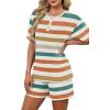 image:imageWIHOLL 2 Piece Sets for Women Lounge Sets Summer Outfits 2026 Button Down Short Sleeve Tops and Shorts Set with Pockets3orange Stripes