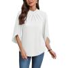 image:imageWIHOLL 34 Length Sleeve Womens Tops Mock Neck Pleated Front Blouses for Women Dressy Casual Spring Summer OutfitsAll White