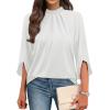 image:imageWIHOLL 34 Length Sleeve Womens Tops Mock Neck Pleated Front Blouses for Women Dressy Casual Spring Summer OutfitsAll White