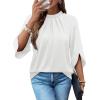 image:imageWIHOLL 34 Length Sleeve Womens Tops Mock Neck Pleated Front Blouses for Women Dressy Casual Spring Summer OutfitsAll White