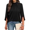 image:imageWIHOLL 34 Length Sleeve Womens Tops Mock Neck Pleated Front Blouses for Women Dressy Casual Spring Summer OutfitsBlack
