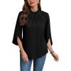 image:imageWIHOLL 34 Length Sleeve Womens Tops Mock Neck Pleated Front Blouses for Women Dressy Casual Spring Summer OutfitsBlack
