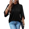image:imageWIHOLL 34 Length Sleeve Womens Tops Mock Neck Pleated Front Blouses for Women Dressy Casual Spring Summer OutfitsBlack