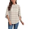 image:imageWIHOLL 34 Length Sleeve Womens Tops Mock Neck Pleated Front Blouses for Women Dressy Casual Spring Summer OutfitsBrown Stripes