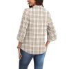image:imageWIHOLL 34 Length Sleeve Womens Tops Mock Neck Pleated Front Blouses for Women Dressy Casual Spring Summer OutfitsBrown Stripes