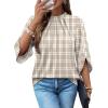 image:imageWIHOLL 34 Length Sleeve Womens Tops Mock Neck Pleated Front Blouses for Women Dressy Casual Spring Summer OutfitsBrown Stripes