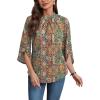 image:imageWIHOLL 34 Length Sleeve Womens Tops Mock Neck Pleated Front Blouses for Women Dressy Casual Spring Summer OutfitsEthnic