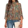 image:imageWIHOLL 34 Length Sleeve Womens Tops Mock Neck Pleated Front Blouses for Women Dressy Casual Spring Summer OutfitsEthnic