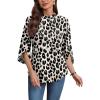 image:imageWIHOLL 34 Length Sleeve Womens Tops Mock Neck Pleated Front Blouses for Women Dressy Casual Spring Summer OutfitsLeopard