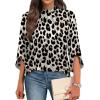 image:imageWIHOLL 34 Length Sleeve Womens Tops Mock Neck Pleated Front Blouses for Women Dressy Casual Spring Summer OutfitsLeopard