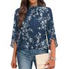 image:imageWIHOLL 34 Length Sleeve Womens Tops Mock Neck Pleated Front Blouses for Women Dressy Casual Spring Summer OutfitsNavy Floral