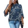 image:imageWIHOLL 34 Length Sleeve Womens Tops Mock Neck Pleated Front Blouses for Women Dressy Casual Spring Summer OutfitsNavy Floral