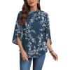 image:imageWIHOLL 34 Length Sleeve Womens Tops Mock Neck Pleated Front Blouses for Women Dressy Casual Spring Summer OutfitsNavy Floral