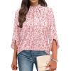 image:imageWIHOLL 34 Length Sleeve Womens Tops Mock Neck Pleated Front Blouses for Women Dressy Casual Spring Summer OutfitsPink Floral