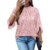image:imageWIHOLL 34 Length Sleeve Womens Tops Mock Neck Pleated Front Blouses for Women Dressy Casual Spring Summer OutfitsPink Floral