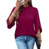 image:imageWIHOLL 34 Length Sleeve Womens Tops Mock Neck Pleated Front Blouses for Women Dressy Casual Spring Summer OutfitsPurple Red