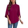 image:imageWIHOLL 34 Length Sleeve Womens Tops Mock Neck Pleated Front Blouses for Women Dressy Casual Spring Summer OutfitsPurple Red