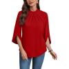 image:imageWIHOLL 34 Length Sleeve Womens Tops Mock Neck Pleated Front Blouses for Women Dressy Casual Spring Summer OutfitsRed