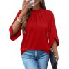 image:imageWIHOLL 34 Length Sleeve Womens Tops Mock Neck Pleated Front Blouses for Women Dressy Casual Spring Summer OutfitsRed