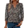 image:imageWIHOLL 34 Length Sleeve Womens Tops with Button Cuffs Dressy Casual V Neck Summer Outfits Early Fall Fashion Spring Clothes01  Black Floral Print