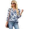 image:imageWIHOLL 34 Length Sleeve Womens Tops with Button Cuffs Dressy Casual V Neck Summer Outfits Early Fall Fashion Spring Clothes01  Blue Floral Print