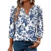 image:imageWIHOLL 34 Length Sleeve Womens Tops with Button Cuffs Dressy Casual V Neck Summer Outfits Early Fall Fashion Spring Clothes01  Blue Floral Print