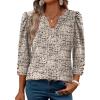 image:imageWIHOLL 34 Length Sleeve Womens Tops with Button Cuffs Dressy Casual V Neck Summer Outfits Early Fall Fashion Spring Clothes02  Beige Black