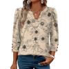 image:imageWIHOLL 34 Length Sleeve Womens Tops with Button Cuffs Dressy Casual V Neck Summer Outfits Early Fall Fashion Spring Clothes02  Beige Print