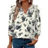 image:imageWIHOLL 34 Length Sleeve Womens Tops with Button Cuffs Dressy Casual V Neck Summer Outfits Early Fall Fashion Spring Clothes02  Black Floral Print