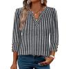 image:imageWIHOLL 34 Length Sleeve Womens Tops with Button Cuffs Dressy Casual V Neck Summer Outfits Early Fall Fashion Spring Clothes02  Black Stripe