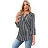 image:imageWIHOLL 34 Length Sleeve Womens Tops with Button Cuffs Dressy Casual V Neck Summer Outfits Early Fall Fashion Spring Clothes02  Black Stripe