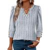 image:imageWIHOLL 34 Length Sleeve Womens Tops with Button Cuffs Dressy Casual V Neck Summer Outfits Early Fall Fashion Spring Clothes02  Blue Stripe
