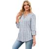 image:imageWIHOLL 34 Length Sleeve Womens Tops with Button Cuffs Dressy Casual V Neck Summer Outfits Early Fall Fashion Spring Clothes02  Blue Stripe