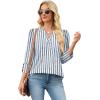 image:imageWIHOLL 34 Length Sleeve Womens Tops with Button Cuffs Dressy Casual V Neck Summer Outfits Early Fall Fashion Spring Clothes02  Blue Stripe