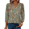image:imageWIHOLL 34 Length Sleeve Womens Tops with Button Cuffs Dressy Casual V Neck Summer Outfits Early Fall Fashion Spring Clothes02  Boho Paisley Floral