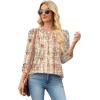 image:imageWIHOLL 34 Length Sleeve Womens Tops with Button Cuffs Dressy Casual V Neck Summer Outfits Early Fall Fashion Spring Clothes02  Brown Print