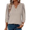image:imageWIHOLL 34 Length Sleeve Womens Tops with Button Cuffs Dressy Casual V Neck Summer Outfits Early Fall Fashion Spring Clothes02  Coffee Stripe
