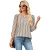 image:imageWIHOLL 34 Length Sleeve Womens Tops with Button Cuffs Dressy Casual V Neck Summer Outfits Early Fall Fashion Spring Clothes02  Coffee Stripe