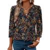 image:imageWIHOLL 34 Length Sleeve Womens Tops with Button Cuffs Dressy Casual V Neck Summer Outfits Early Fall Fashion Spring Clothes02  Floral Print