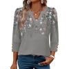 image:imageWIHOLL 34 Length Sleeve Womens Tops with Button Cuffs Dressy Casual V Neck Summer Outfits Early Fall Fashion Spring Clothes02  Grey Floral