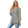 image:imageWIHOLL 34 Length Sleeve Womens Tops with Button Cuffs Dressy Casual V Neck Summer Outfits Early Fall Fashion Spring Clothes02  Grey Floral